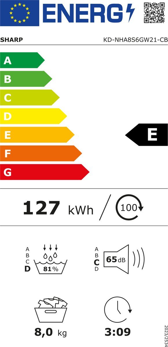 Sharp KDNHA8S6GW21CB warmtepompdroger