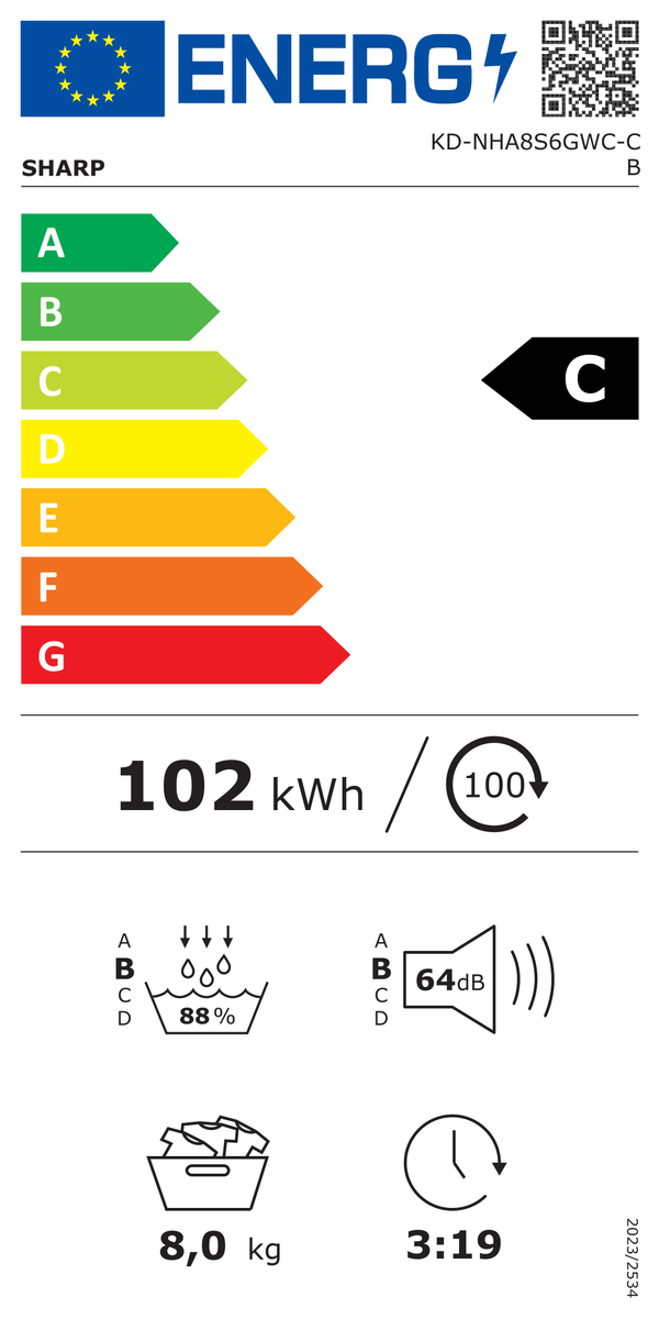 Sharp KDNHA8S6GWCCB.. warmtepompdroger