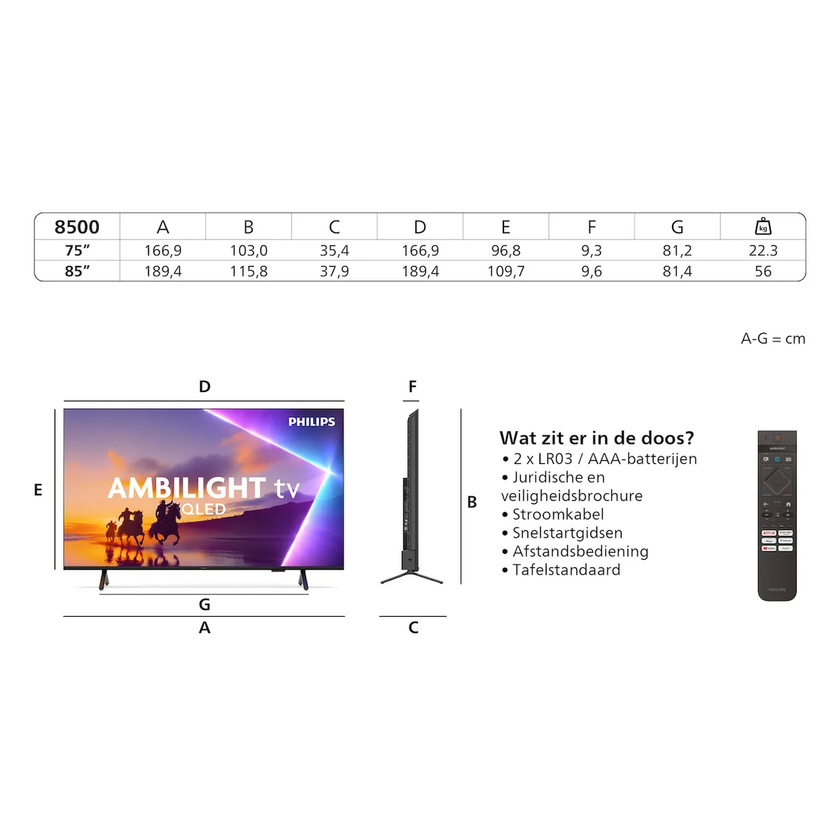 Philips 75PUS8500/12 Qled Smart Televisie met Ambilight